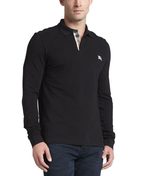 burberry brit men polo black color off|Burberry long sleeve polo men's.